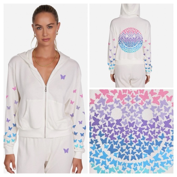 NEW LAUREN MOSHI LACHELLE OMBRE BUTTERFLY HAPPYFACE ZIP UP HOODIE - Picture 1 of 12